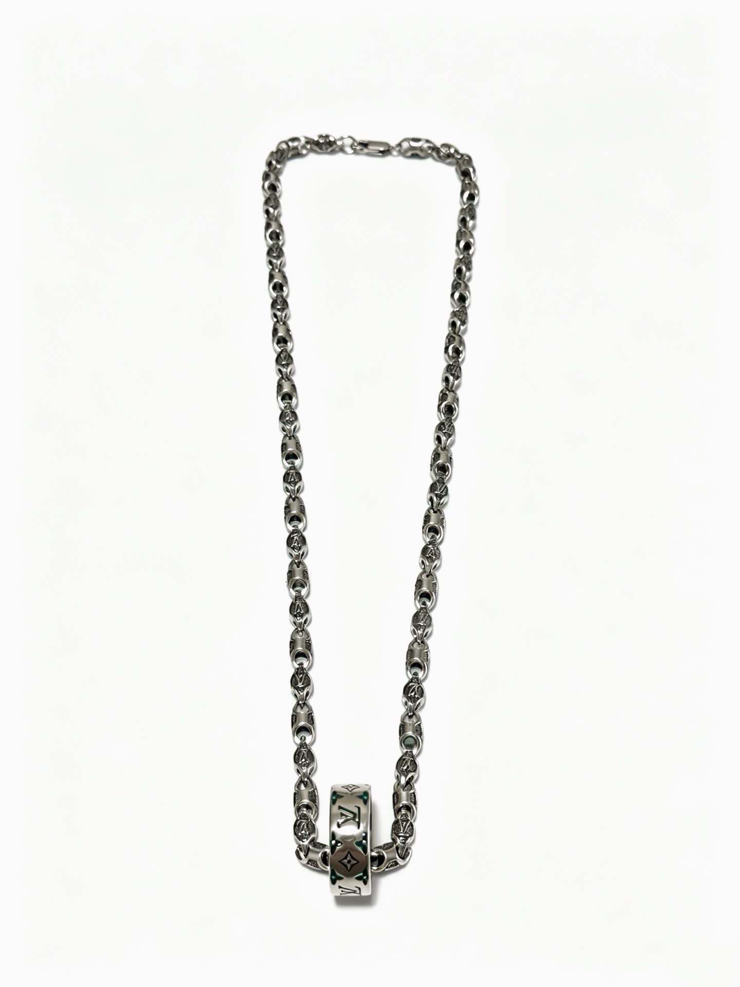 Louis Vuitton Silver Chain Necklace with Logo